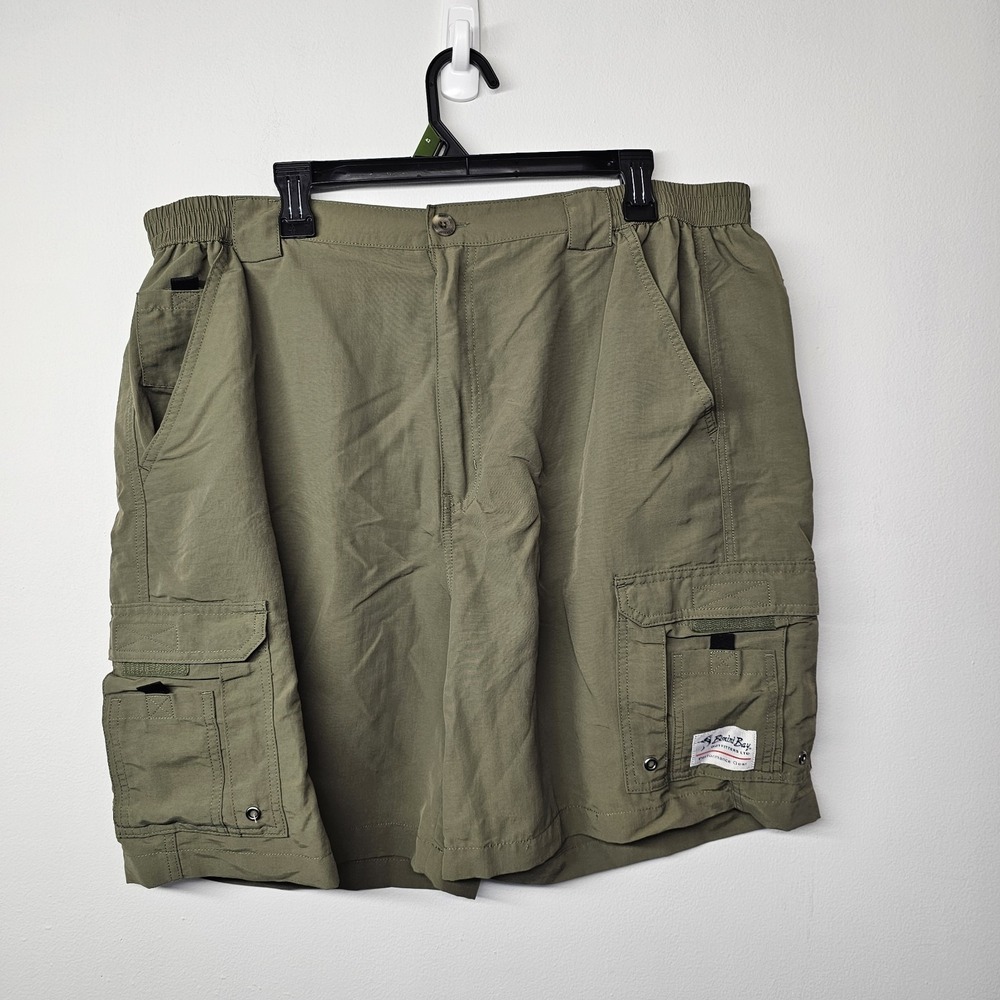 BIMINI BAY‎ MENS 42 CASUAL CARGO SHORTS ARMY GREEN NYLON FLAT FRONT W/ELASTIC